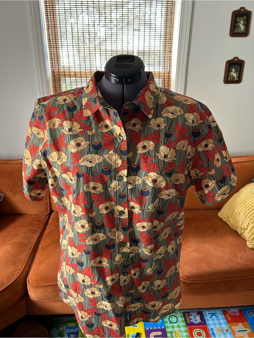 WILDFANG  Short-Sleeve Floral Button-Up Shirt - Red & Beige
